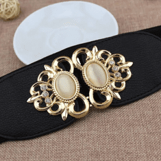 Camerazar Elastični ženski pas s zlatim okrasnim sponko, črni, širina 7 cm, dolžina 62-68 cm