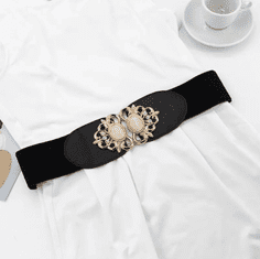 Camerazar Elastični ženski pas s zlatim okrasnim sponko, črni, širina 7 cm, dolžina 62-68 cm