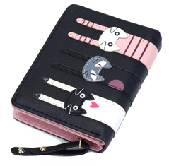 Camerazar Elegantna ženska denarnica z mačjim vzorom, črna ekokoža, 12x9x3 cm