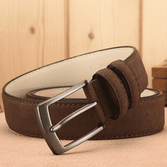 Camerazar Moški pas iz rjavega semiša ekološkega usnja z retro kovinsko zaponko, 125 cm