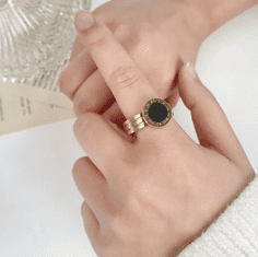 Camerazar Eleganten zlat prstan z motivom rimskih ur, kirurška jeklina 316L, velikost 8