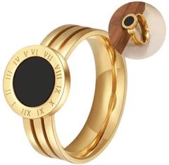 Camerazar Elegantni zlat prstan z motivom rimskih ur, kirurška jeklo 316L, notranji premer 14,3 mm