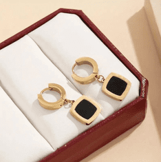Camerazar Zlato obarvani uhani iz kirurške jekla 316L s črno kovanjem, kvadratna oblika, dimenzije 3 x 1,8 cm