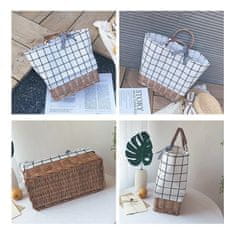 Flamenco Mystique Pletena torbica T199WZ2, barva kamel s karirasto bežna tkanina, dimenzije 41x38x18 cm