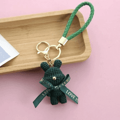 Camerazar Obeskek za ključe Medvedek z Zvončkom, Zelen, Sintetični Material in Zlitina Kovin, 6.8x3.5 cm