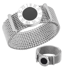 Camerazar Srebrn prstan iz kirurškega jekla z rimskimi številkami in urinim številčnico