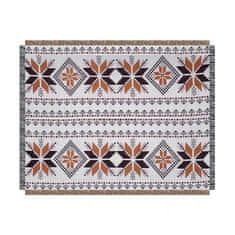 Flamenco Mystique Dvostranska BOHO odeja s karo vzorom in resicami, 130x180 cm, 100% bombaž