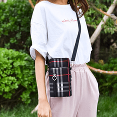 Camerazar Prostoren organizator za telefon, torba preko rame, karirasti vzor, črna