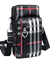 Camerazar Prostoren organizator za telefon, torba preko rame, karirasti vzor, črna