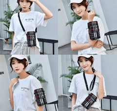 Camerazar Prostoren organizator za telefon, torba preko rame, karirasti vzor, črna