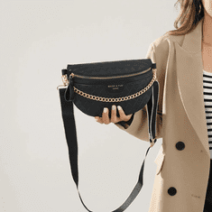 Camerazar Črna usnjena prešita crossbody torba z verižnim pasom