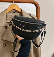 Camerazar Črna usnjena prešita crossbody torba z verižnim pasom