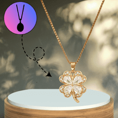 Camerazar Zlat necklace z cirkoni iz kirurškega jekla 316L štiriperesna deteljica