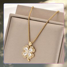 Camerazar Zlat necklace z cirkoni iz kirurškega jekla 316L štiriperesna deteljica