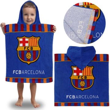 FC Barcelona FC Barcelona Otroška brisača za bazen, HITRO SUŠEČI se pončo s kapuco za dečka, 100 % BOMBAŽ 50x100 cm OEKO-TEX