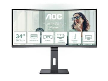 AOC CU34P3CV 34" VA WQHD 100Hz USB-C ergonomski ukrivljen pisarniški monitor