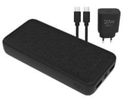 Platinet PMPB20SET 3v1 komplet powerbank + adapter 20W + kabel 100cm, 20.000mAh, PD, črn