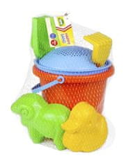LENA Komplet za pesek plastično vedro 18x16cm, sito, lopata, grablje in kalup 12m+