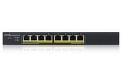 Zyxel GS1900-8HP v3, 8-portno pametno stikalo GbE L2 PoE, 802.3at, namizno, brez ventilatorja, 70 W