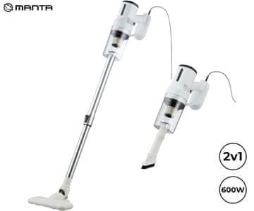 Manta VC003WH pokončni sesalnik, 2v1, 600W, 1L posoda, 2 nastavka, +dodatki, bel (Pure White)