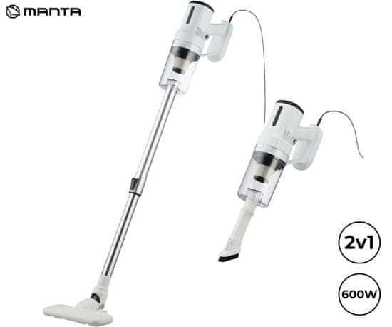 Manta VC003WH pokončni sesalnik, 2v1, 600W, 1L posoda, 2 nastavka, +dodatki, bel (Pure White)