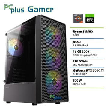 PCplus Gamer Ryzen 5 5500 16GB 1TB SSD RTX 5060Ti 8GB gaming namizni računalnik