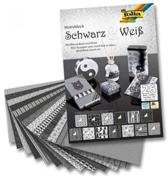 FOLIA Block of Design papirji s črno-belimi motivi 26 listov