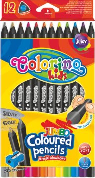Colorino JUMBO trikotne barvice iz črnega lesa z ostrilom, 12 barv