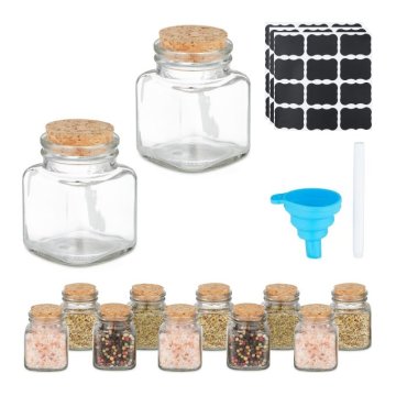 UNBRANDED komplet 12 kozarcev za začimbe s kvadratnimi pokrovi iz plute