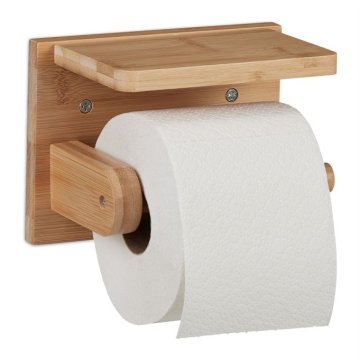 UNBRANDED Držalo za toaletni papir iz bambusa s polico