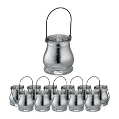 UNBRANDED Set 12 steklenih svetilk v srebrni barvi 