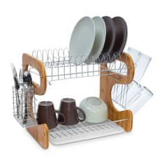 UNBRANDED Stojalo za posodo bambus 2 ravni 
