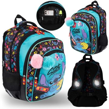 Disney DISNEY Stitch ŠOLSKI ROKAVNIK otroški šolski NAHRBTNIK za deklice, z odsevnimi elementi ŠTIRI KOMORE + ključavnica 38x27x13cm