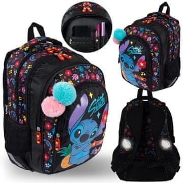 Disney DISNEY Stitch ALOHA TRDNI ŠOLSKI ROKAČEK za deklice, z odsevnimi elementi, štirje predeli + obesek 38x27x13cm