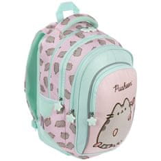Pusheen Pusheen Roza-mentolna USTROJENA šolska torba TORNISTER za deklice, z odsevnimi elementi ŠTIRIKOMORNA 39x28x13cm 