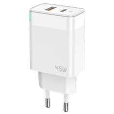 Jellico C107 hišni polnilec GaN QC / PD 45W vhod USB A in Type C - Original (EU Blister) - bel