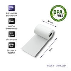 Qoltec Qoltec 51896 Termo papirnati trak 57 mm x 20 m | 55g/m2 | 10 kos | brez BPA