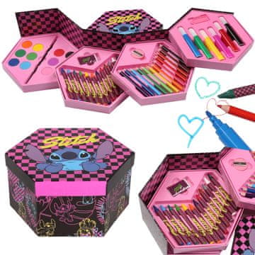 Disney DISNEY Stitch UMETNIŠKI KOMPLET v raztegljivi škatli za otroke, 46 ELEMENTOV, barvice, flomasterji, barve