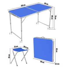 Smania Zložljiva aluminijasta miza za kampiranje s 4 stoli CampMate | Zložljiv kamp set | Prenosna miza in stoli | Komplet za kampiranje