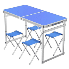 Smania Zložljiva aluminijasta miza za kampiranje s 4 stoli CampMate | Zložljiv kamp set | Prenosna miza in stoli | Komplet za kampiranje