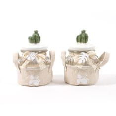 Kaktus doza steklena pokrov porcelan 12xh17cm v košarici iz blaga / sortirani vzorci