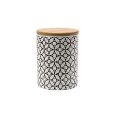 Doza z lesenim pokrovom Cre h12,5cm / črno-bela / porcelan