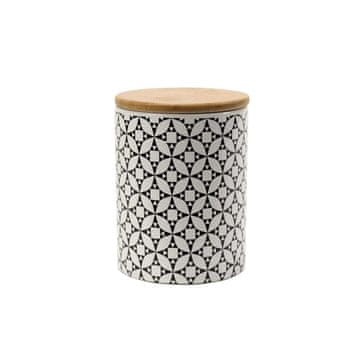 Doza z lesenim pokrovom Cre h12,5cm / črno-bela / porcelan