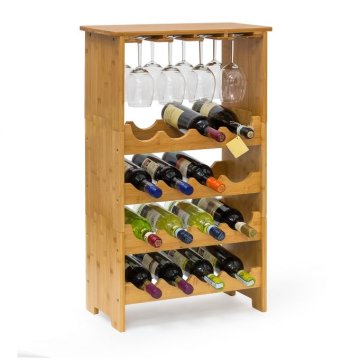 UNBRANDED Stojalo za vino iz bambusa 16 steklenic + 12 kozarcev