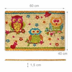UNBRANDED Predpražnik iz kokosovih vlaken s sovami 40x60 cm 