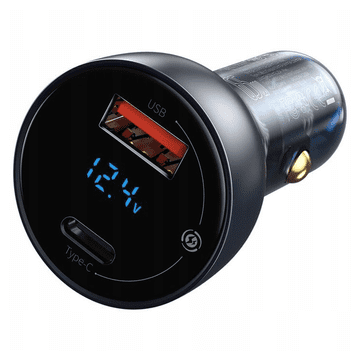 BASEUS Avtomobilski polnilnik Particular Digital Display z zaslonom, USB + USB-C, QC3.0 + PD, 5A, 65W (siv)
