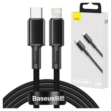 BASEUS BASEUS HIGH DENSITY BRAIDED USB-C TO LIGHTNING KABEL, 20W, 5A, PD, 2M (ČRN)