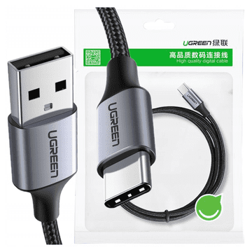 Ugreen US288 2m USB na USB-C QC3.0 kabel z aluminijastim vtičem (črn)