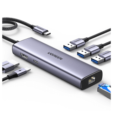 Ugreen UGREEN HUB USB-C ADAPTER NA USB A HDMI RJ45 PD VEČFUNKCIJSKI PRETVORNIK 6V1