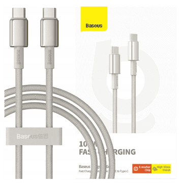 BASEUS Tungsten Gold USB-C na USB-C kabel, 100 W, 1 m (zlat)